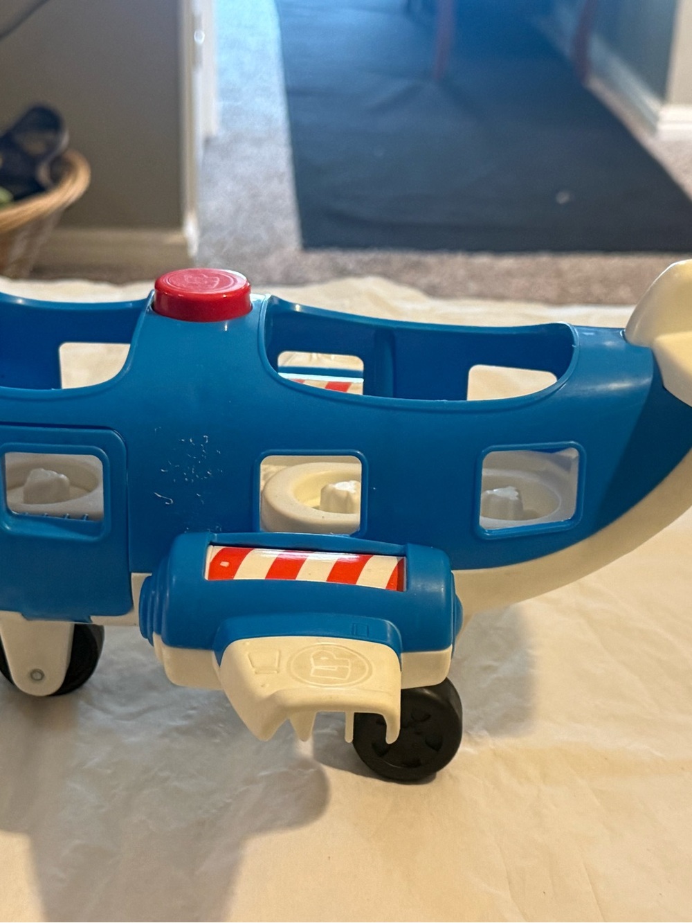 Blue and White Kids Ride-On Toy Plane - Sturdy Plastic Play Vehicle